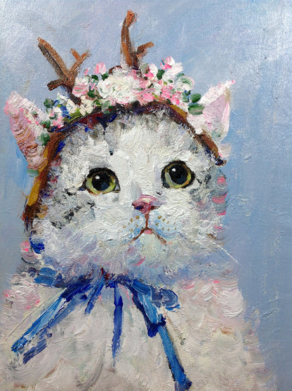 Flower Crown Cat Oil Painting