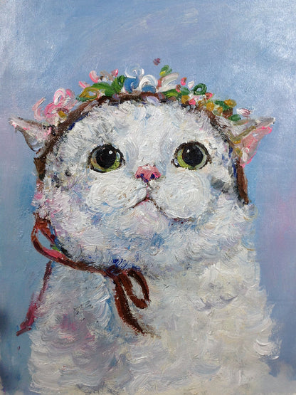 Flower Crown Cat Oil Painting