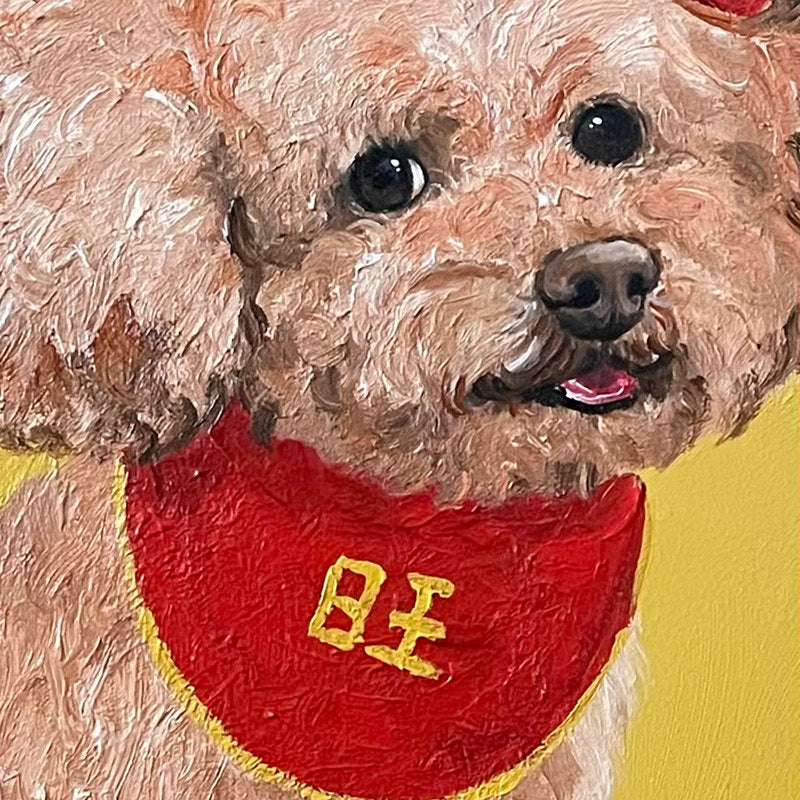 Red Bow Poodle Oil Painting