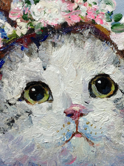 Flower Crown Cat Oil Painting