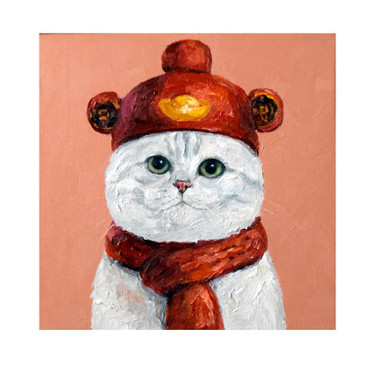 Cozy Winter Cat Oil Painting — artwork detail and styling