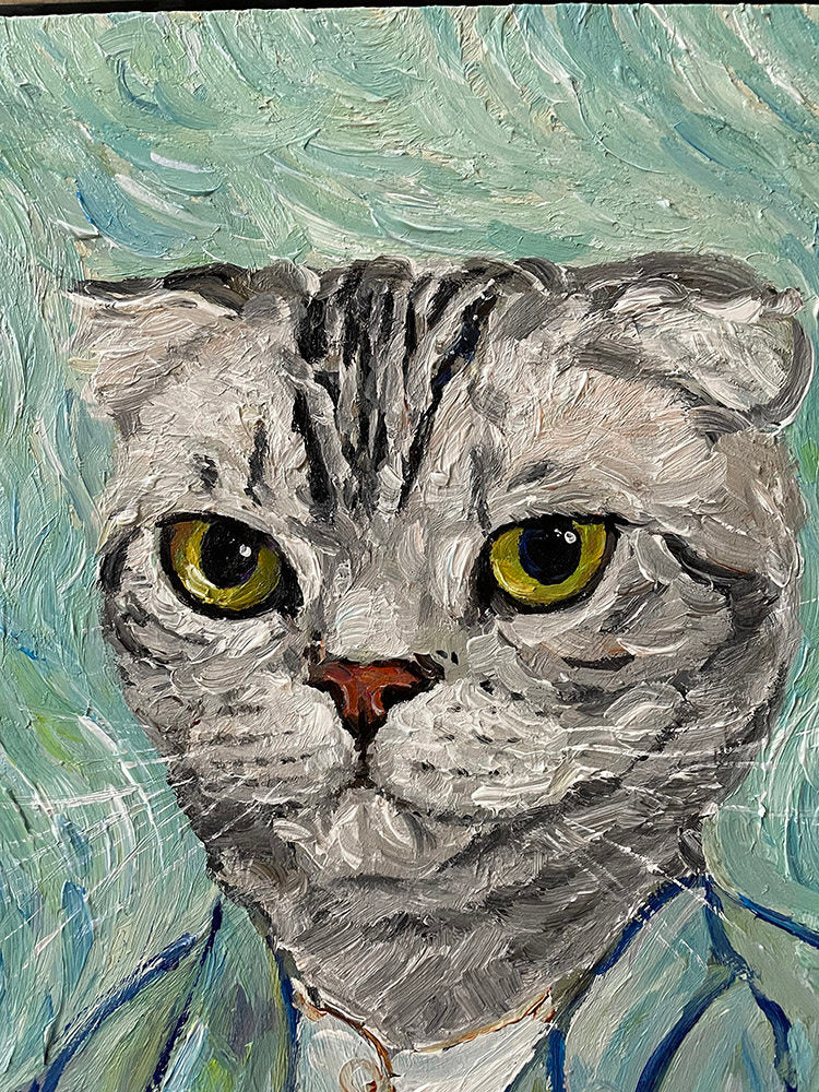 Dapper Tabby Cat Oil Painting — artwork detail and styling