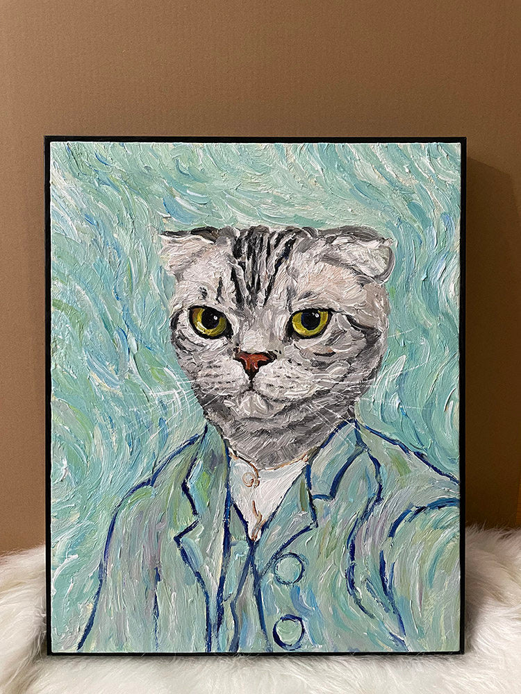 Dapper Tabby Cat Oil Painting — artwork detail and styling