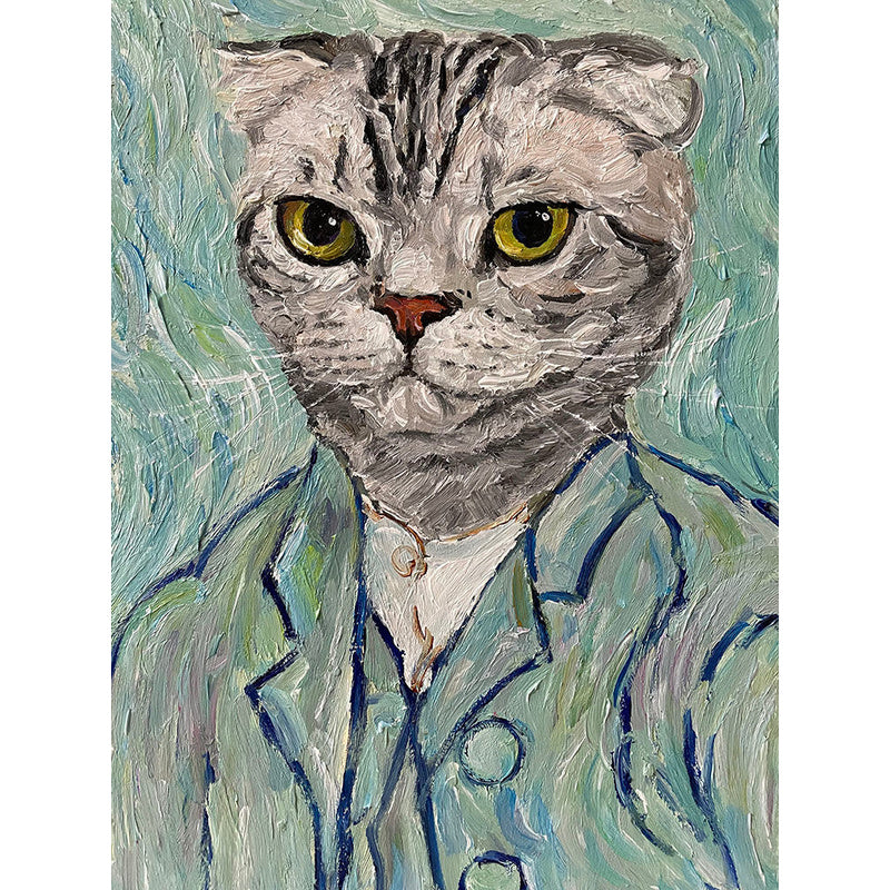 Dapper Tabby Cat Oil Painting — complete artwork, square product image