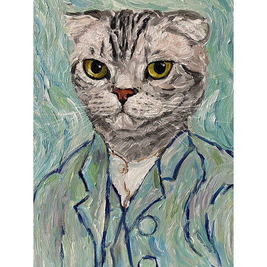 Dapper Tabby Cat Oil Painting — complete artwork, square product image