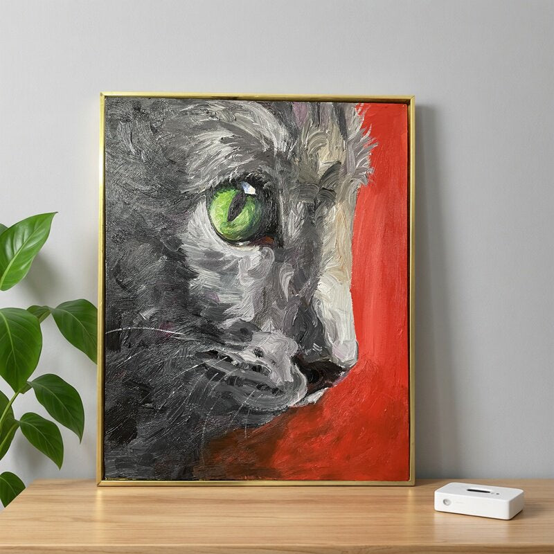 Emerald-Eyed Cat Oil Painting — full artwork
