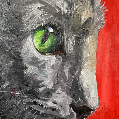 Emerald-Eyed Cat Oil Painting — artwork detail and styling