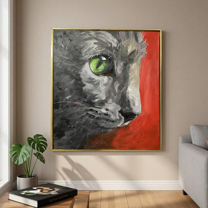 Emerald-Eyed Cat Oil Painting — artwork detail and styling