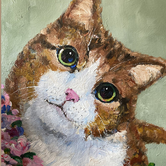 Floral Tabby Cat Oil Painting — full artwork