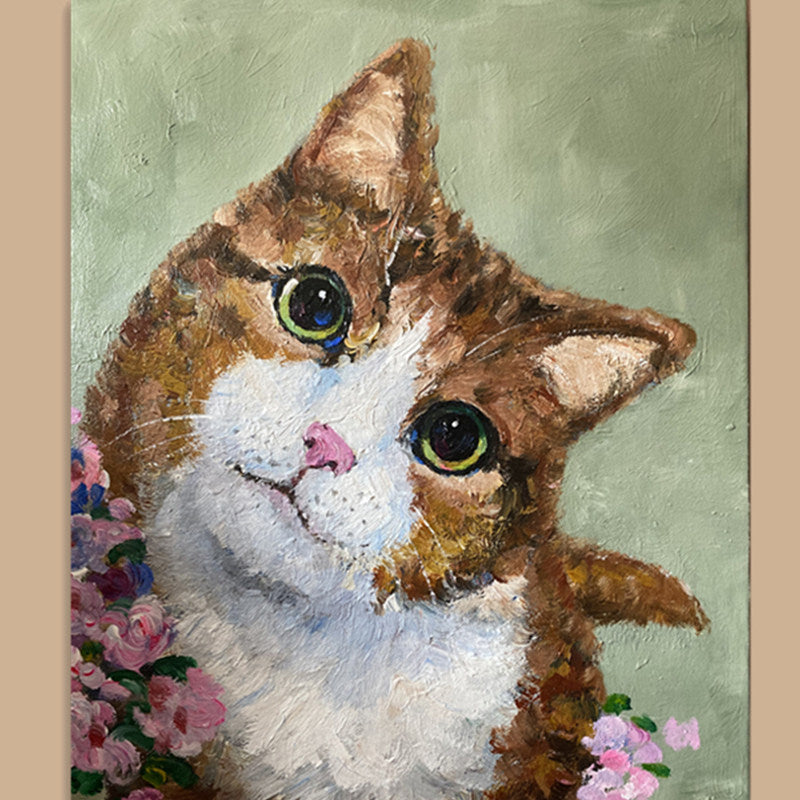 Floral Tabby Cat Oil Painting — artwork detail and styling
