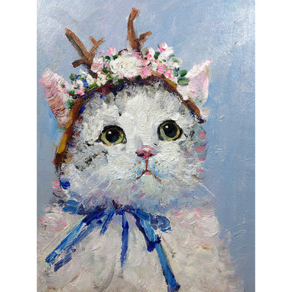 Flower Crown Cat Oil Painting — complete artwork, square product image