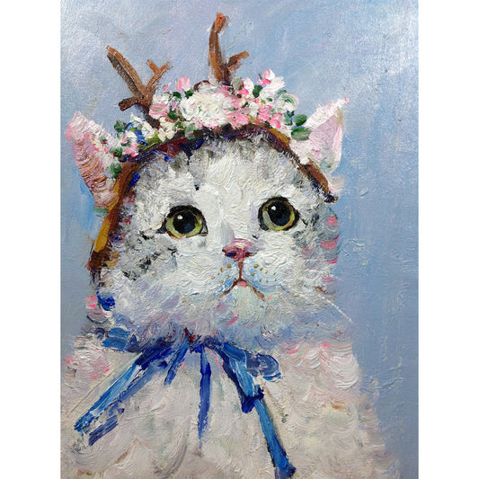 Flower Crown Cat Oil Painting — complete artwork, square product image