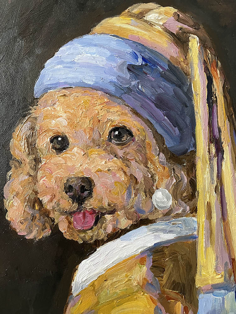 Pearl Earring Poodle Oil Painting — artwork detail and styling