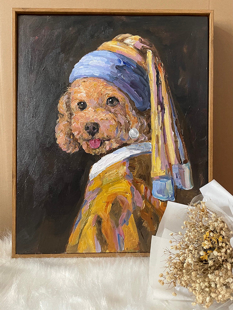 Pearl Earring Poodle Oil Painting — artwork detail and styling