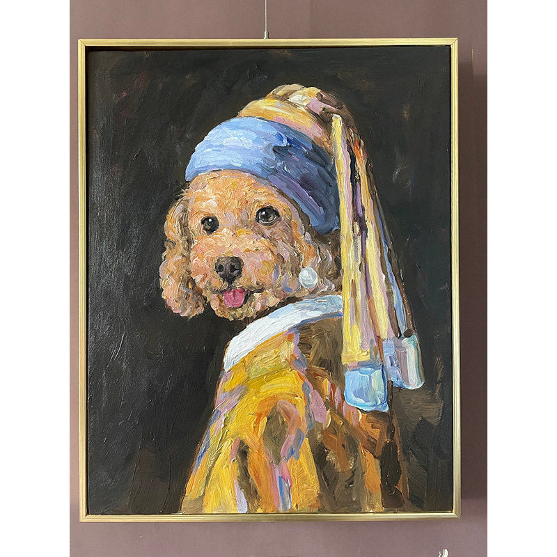 Pearl Earring Poodle Oil Painting — complete artwork, square product image