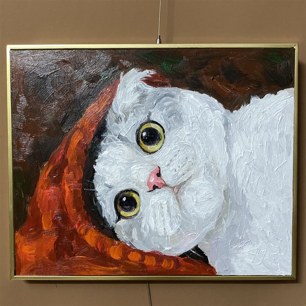 Peekaboo White Cat Oil Painting — full artwork