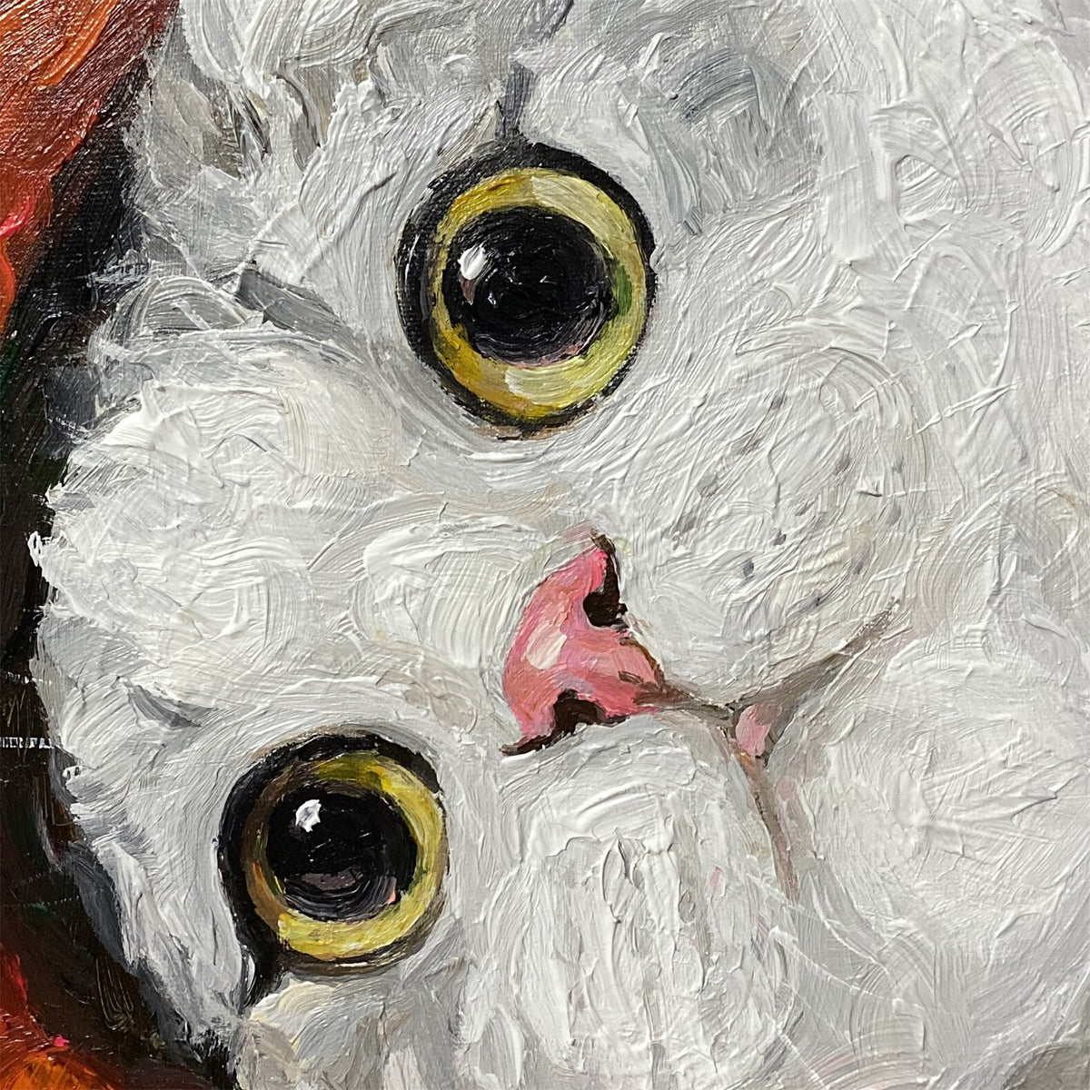 Peekaboo White Cat Oil Painting — artwork detail and styling