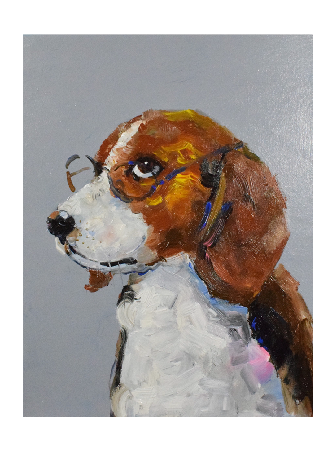 Scholarly Beagle Oil Painting — artwork detail and styling