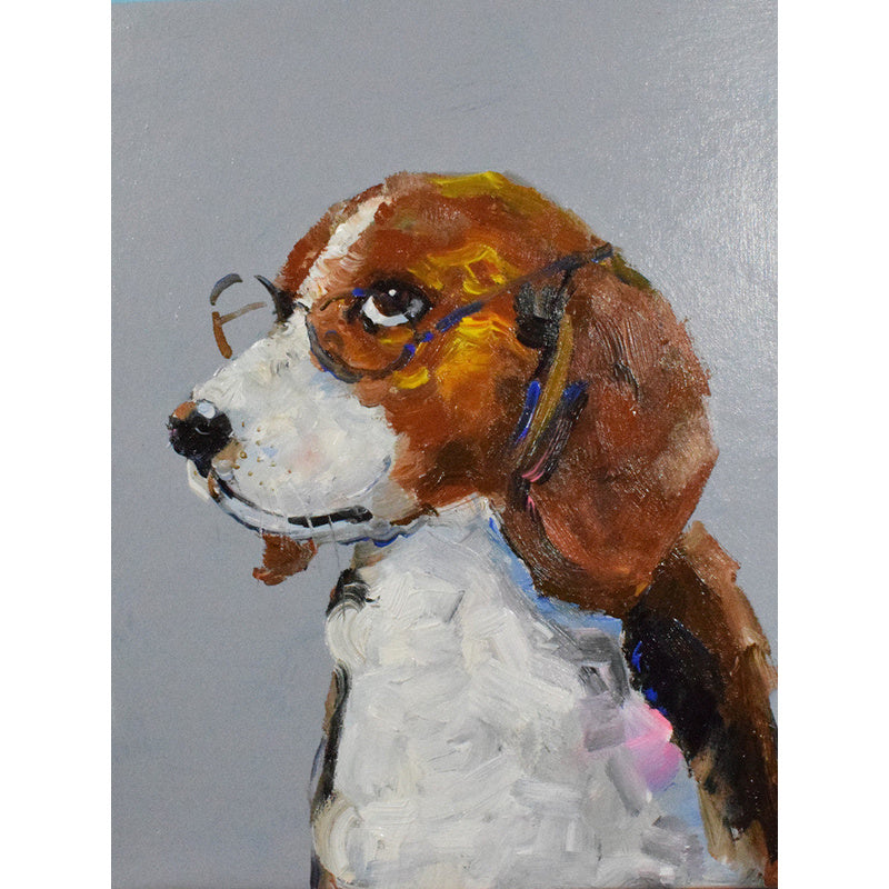 Scholarly Beagle Oil Painting — complete artwork, square product image
