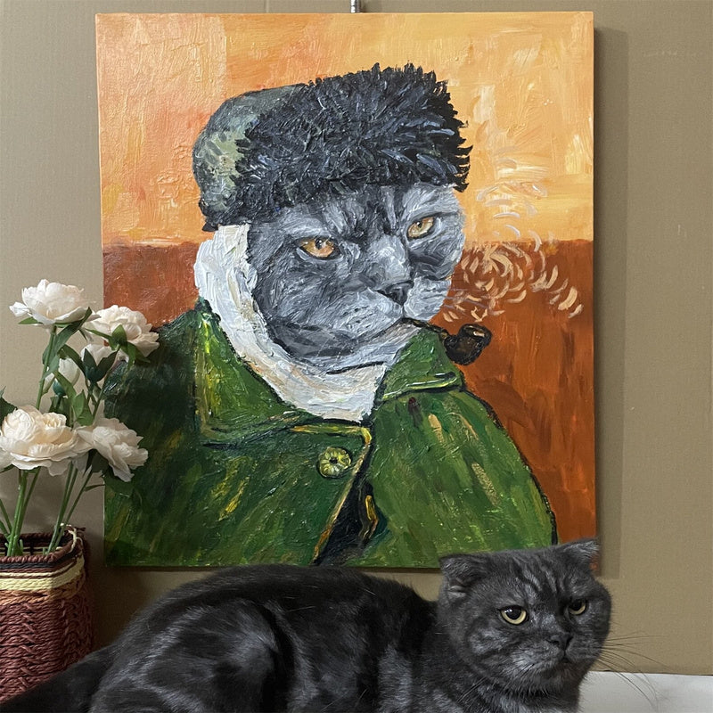 The Artist Cat Oil Painting — complete artwork, square product image